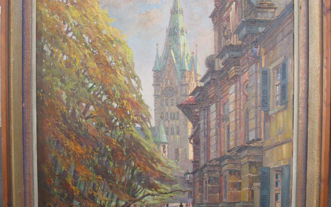 Dominicus Josef 1885 -1973 Gemälde Dom mit Michaelskloster zu Paderborn IX 1944