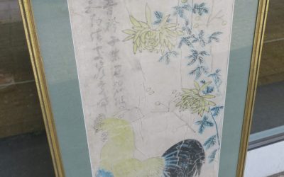 Altes Rollbild China 19./20 .Jh. – Hahn & Chrysanthemen