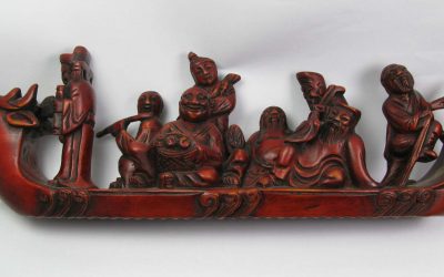 Die acht Unsterblichen überqueren das Meer China 1900/1920 Figur Buchsbaum Holz