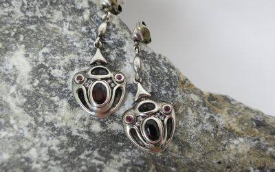 Vintage Paar Ohrhänger / Ohrgehänge 925 Silber Diamanten – Rubine – Granat