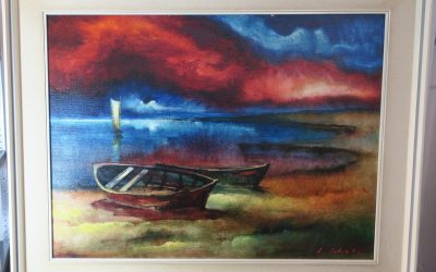 Schatz Arnold 1929-1999 Gemälde Boote am Strand im Abendrot