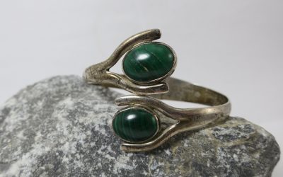Vintage Armreif 925 er Sterling Silber & Malachit Mexiko / Mexico