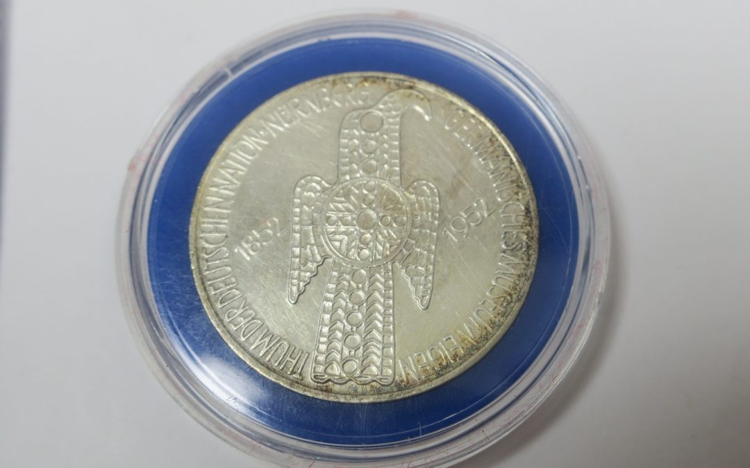 5 Mark DM 1952 Germanisches Museum – Münze / Coin – 625 er Silber D = München