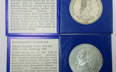 2x 5 Mark DM Friedrich von Schiller & 1955 Johann Gottlieb Fichte 1964 – Münze / Coin – 625 er Silber