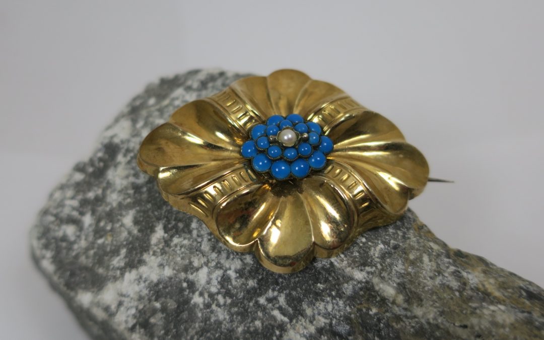 Vintage große Brosche Schaumgold / Gold & Silber ~ 1900 mit Perle