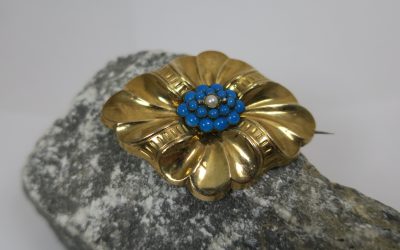 Vintage große Brosche Schaumgold / Gold & Silber ~ 1900 mit Perle