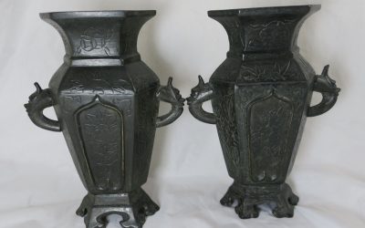 Paar antike Bronze Räuchergefäße / Vase China Qing Dynastie
