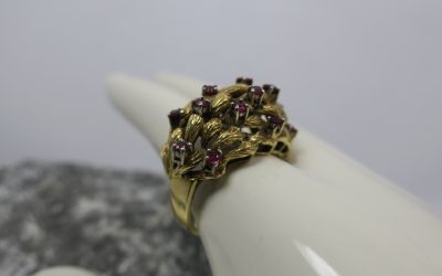 Vintage Rubin Ring / Damenring 750 / 18k Gold – 15x Rubin – Handarbeit