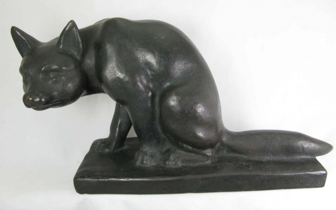 Deus Oskar Wilhelm 1889-1964 Bronze sitzender Fuchs Figur / Skulptur / Plastik