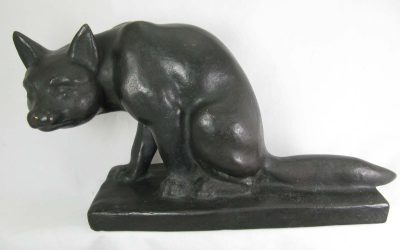 Deus Oskar Wilhelm 1889-1964 Bronze sitzender Fuchs Figur / Skulptur / Plastik