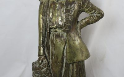 Bronze Skulptur / Figur – Frau / Dame mit Muff – Signiert 1919
