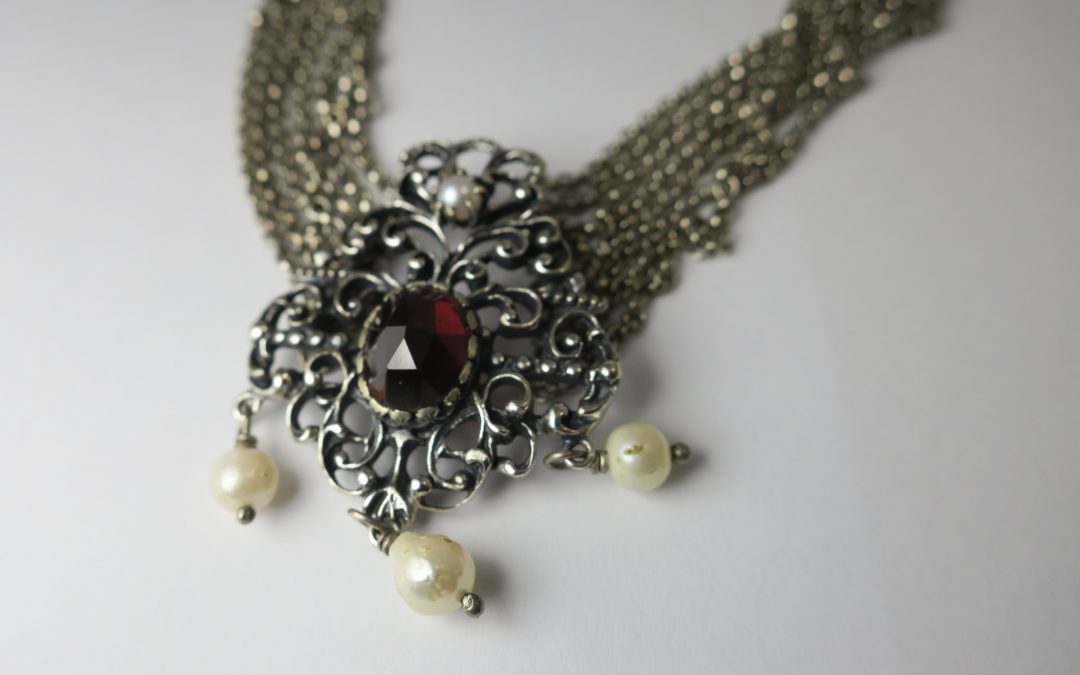 Vintage BS Bartel & Sohn 835 Silber Collier / Halskette / Kette – Trachtenschmuck Granat & Perlen