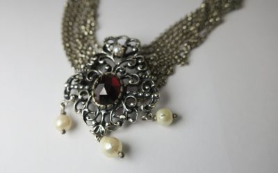 Vintage BS Bartel & Sohn 835 Silber Collier / Halskette / Kette – Trachtenschmuck Granat & Perlen