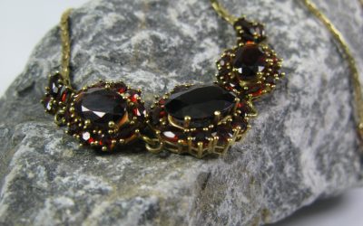 Granatcollier Granat Halskette 333 / 8K Gold / Gelbgold Kette / Collier