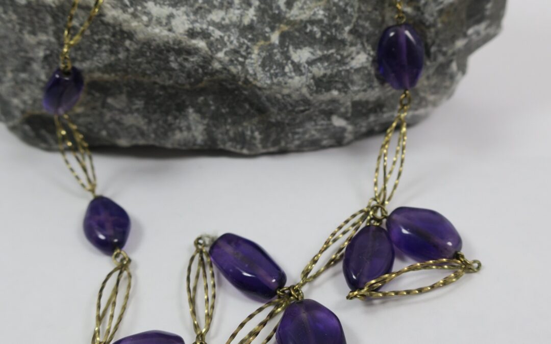 Vintage Halskette / Kette 333 / 8K Gold 12x Amethyst – Länge 60 cm- Necklace