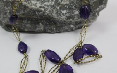 Vintage Halskette / Kette 333 / 8K Gold 12x Amethyst – Länge 60 cm- Necklace
