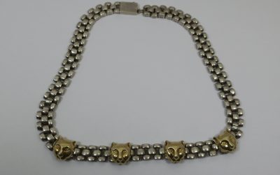 Vintage Collier / Halskette Panter / Luchs ? 925 Silber & 750 Gold CD 54