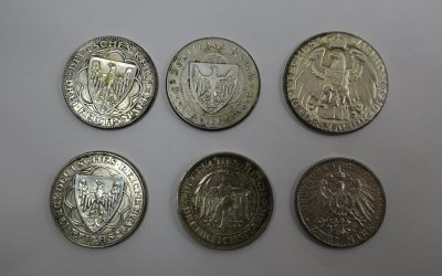 5x 3 Mark Deutsches Reich Silber 1931 Magdeburg 1927 Bremerhaven 2 Mark 1908