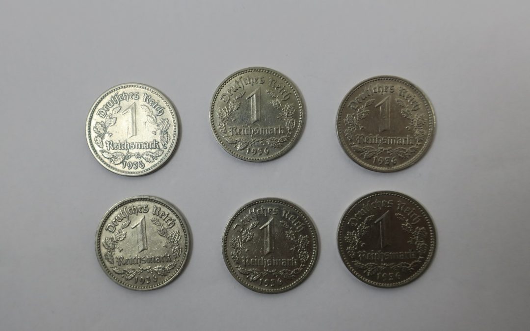 6x Münze Deutsches Reich 1 Reichsmark 1936 G, J,E,A,D,F