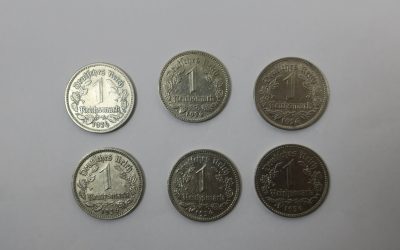 6x Münze Deutsches Reich 1 Reichsmark 1936 G, J,E,A,D,F