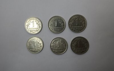 6x Münze Deutsches Reich 1 Reichsmark 1937 A, D, J, G, E, F