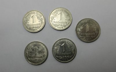 5x Münze Deutsches Reich 1 Reichsmark 1938 A, J , E, F, G