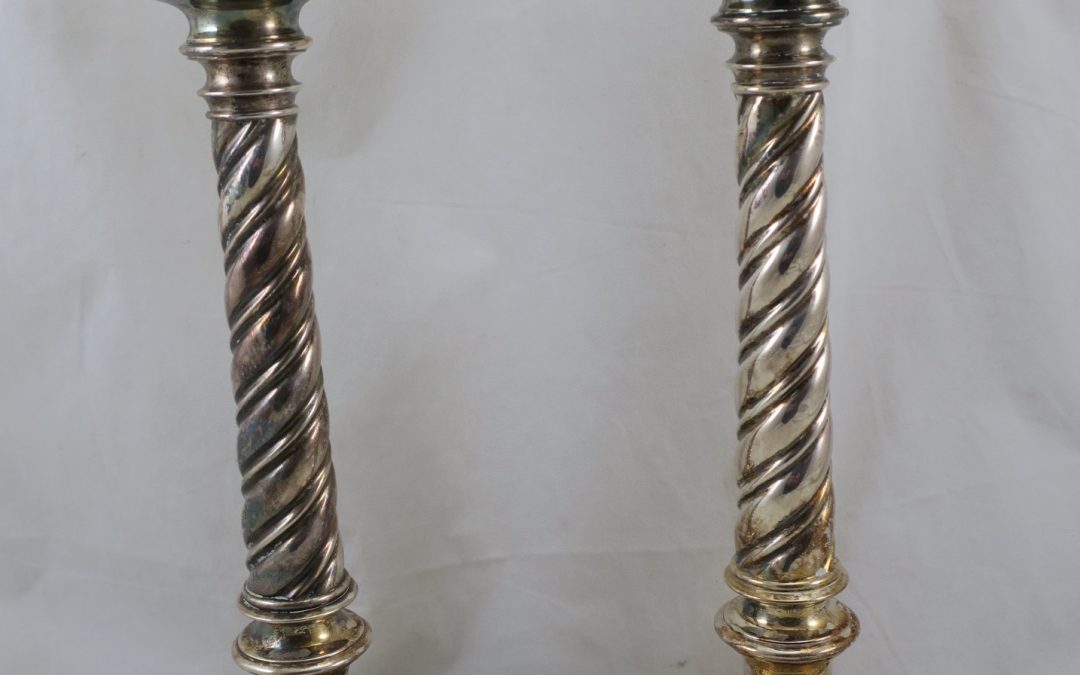 Vintage WMF Paar Altarleuchter Sakrale Kerzenleuchter / Tischleuchter versilbert