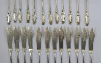 Fischbesteck 12 Personen / 24-teilig 800 Silber Bremer Silberwarenfabrik Jugendstil / Art Deco