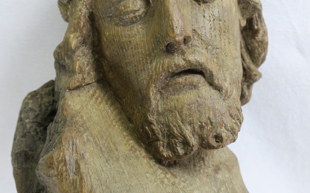Figur / Skulptur Jesus Christus mit Dornenkrone Holz Schnitzerei Eiche 92 cm