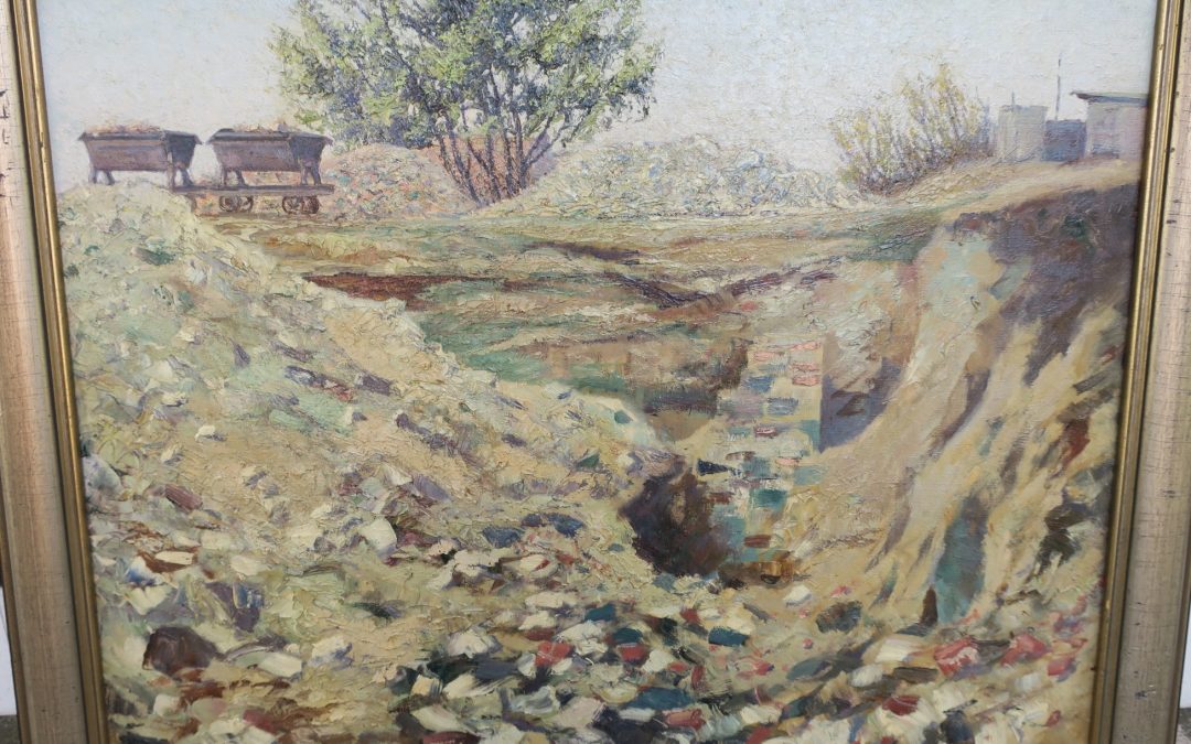 Wildhagen Fritz 1878-1956 Gemälde Landschaft mit Loren Steinbruch ? 1938