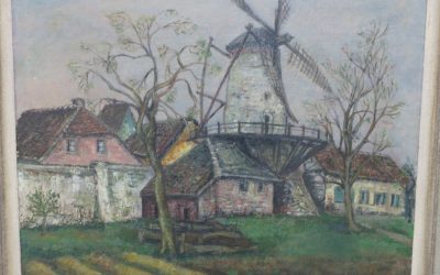 Fonk Hanna 1905–1969 Gemälde Häuser Windmühle Ostfriesland 1942