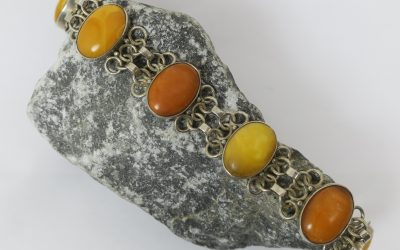 Vintage Armband 835 Silber & 6x Bernstein Cabochon – 32 Gramm – Amber & Silver Bracelet Butterscotch