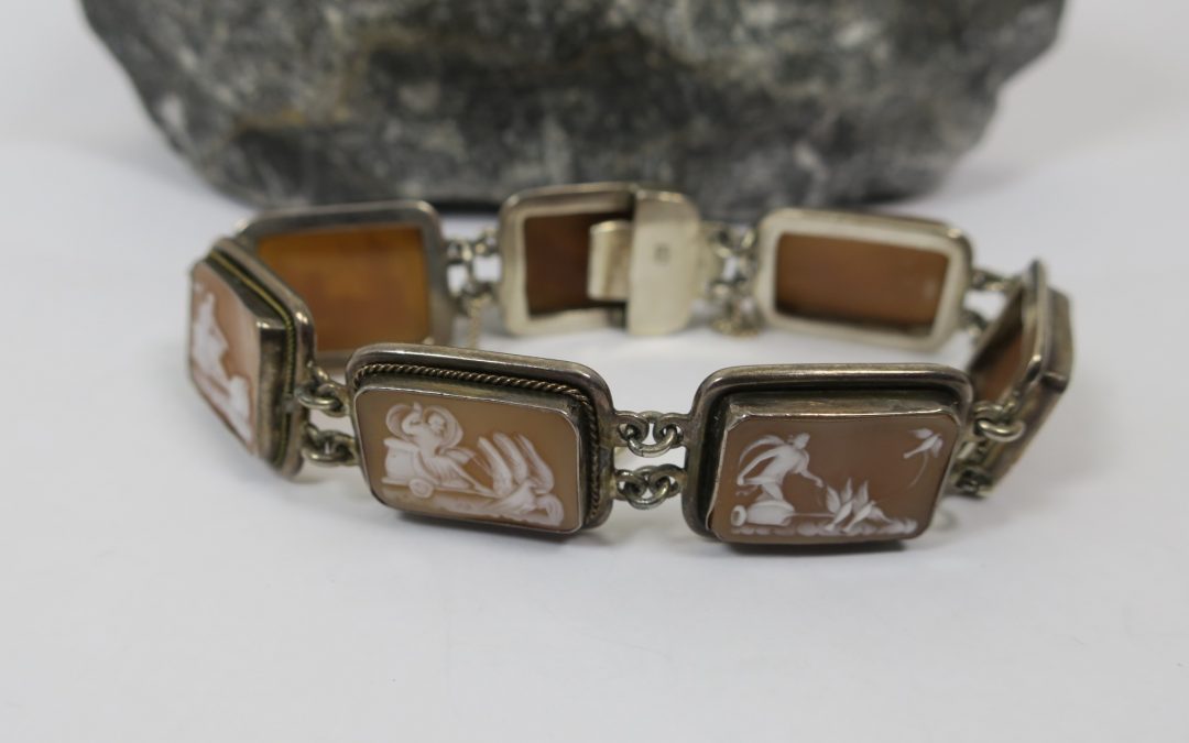 Vintage Kamee Armband 800 Silber Streitwagen Muschelkamee Gemme Handarbeit