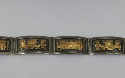 Vintage Armband 925 Silber & 18K Gold Motive Maya Inka Azteken