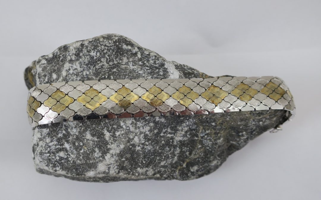 Vintage Armband 925 Silber Bicolour Gold / vergoldet – Dekor Raute