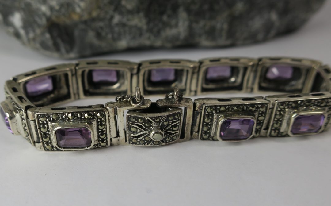 Armband 925 Silber – Markasiten & 10x Amethyst / Amethyste –