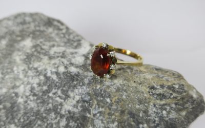 Vintage Ring / Damenring Citrin & 8 Diamanten 585 / 14K Gold / Gelbgold