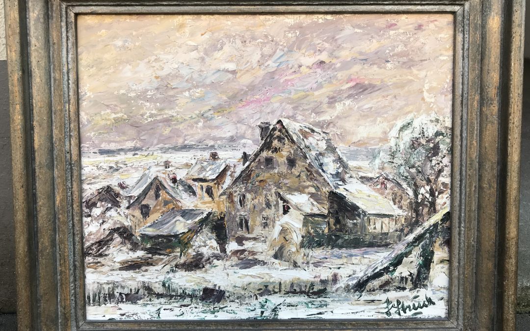 Struck Josef 1889 – 1963 Gemälde Bad Lippspringe Altes Lippspringe Häuser im Schnee