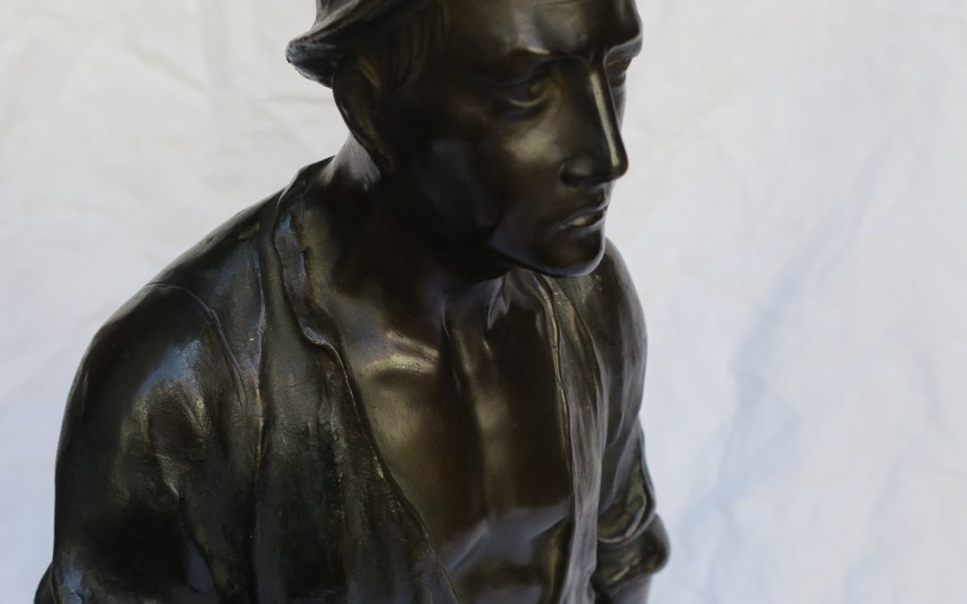F. Brandt große Bronze Figur / Skulptur Bauer / Mann mit Krug ~1900 13 kg – Höhe 50 cm