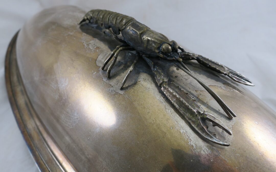 Vintage Hummer Deckelschale / Schale / Servierplatte versilbert / Silver Plated
