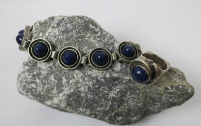 Vintage engla / Israel 925 er Silber / Lapislazuli Armband & Ring Modernist ~ 1970 Design