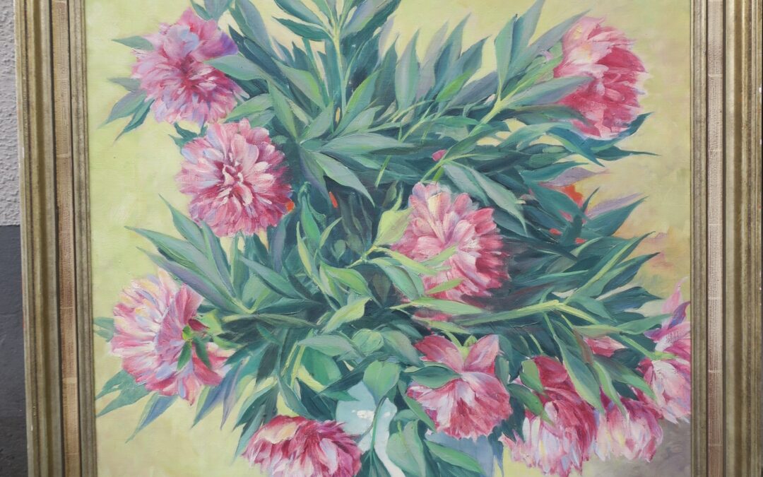 Dominicus Josef 1885 -1973 Gemälde Pfingstrosen Blumen Stillleben 1943