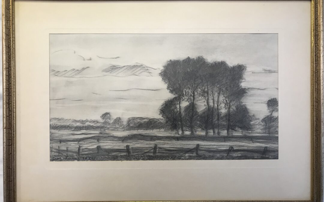 Lucas Georg Handzeichnung / Bleistift Landschaft mit Bäumen 1948