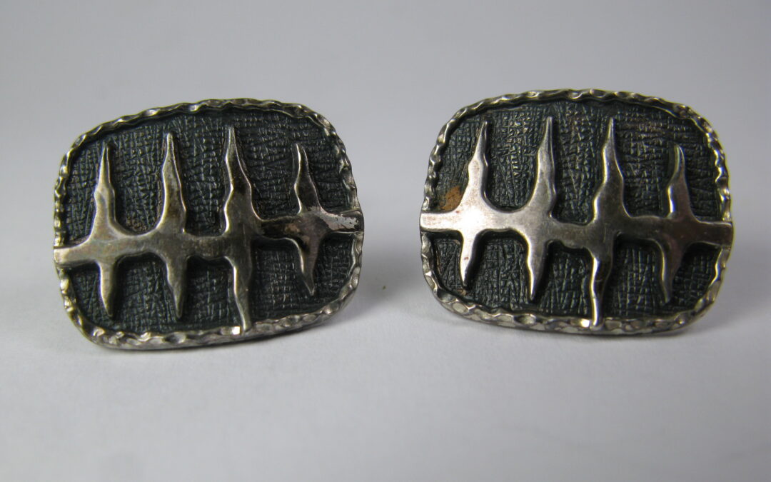 Vintage Paar Manschettenknöpfe 800 Silber Relief Abstrakt – Cufflinks Silver