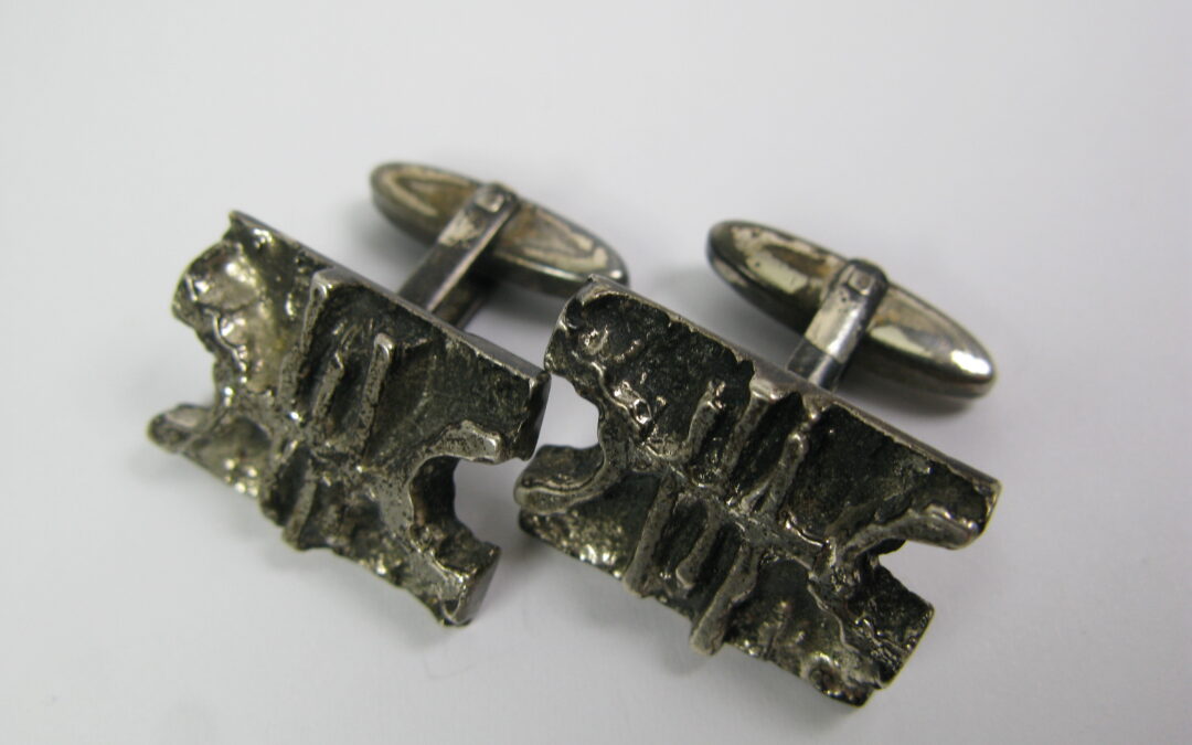 Vintage Paar Manschettenknöpfe 835 Silber Relief Abstrakt
