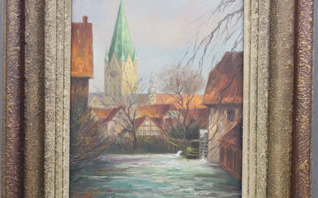 Weitzner Hans 1890 – 1956 Gemälde Paderborn Paderborner Dom / Pader Stümpelsche Mühle