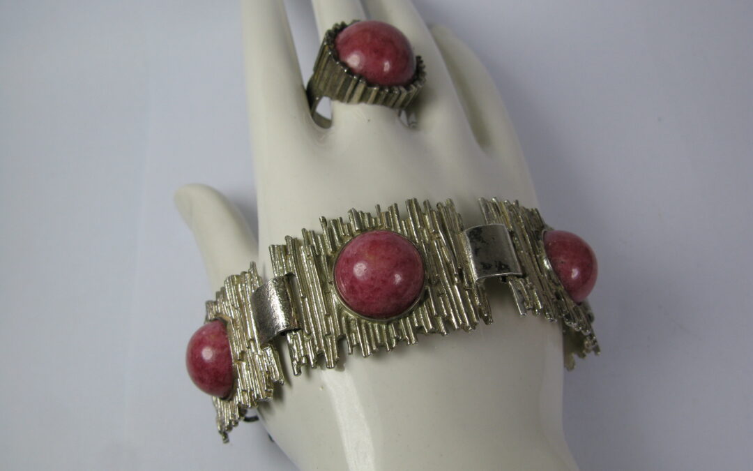 Vintage 925 Silber Armband & Ring Rodochrosit Cabochon – Design –
