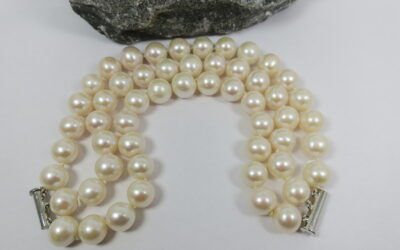Perlen Armband Creme 3-reihig 54xPerle Ø 1,1 cm / 98 Gramm 925 Silber JKa Zuchtperlenarmband