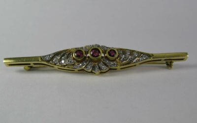 Große Brosche 585 / 14k Gold Rubine & Brillanten – 1ct Handarbeit