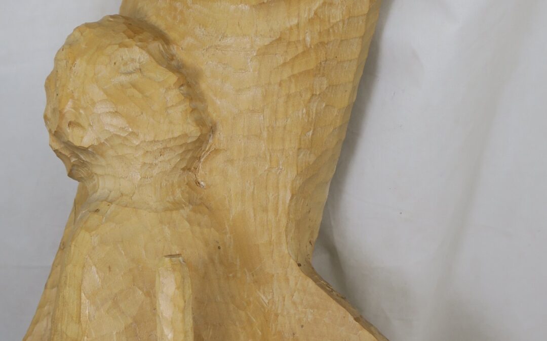 Flath Otto 1906-1987 Holz Figur / Skulptur zwei Personen mit Stab Höhe 77 cm